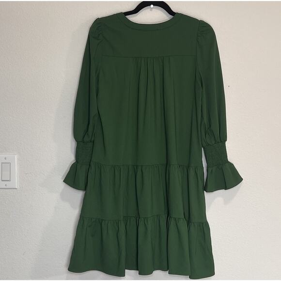 Tuckernuck Pomander Place Kenzo Dress Size S Hunter Green Crepe V Neck Tiered - Picture 10 of 16